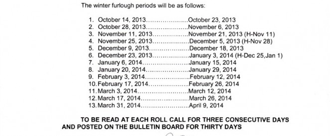 2013-2014 DPLSA Winter Furlough Periods