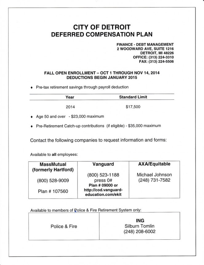 Important, 2014 City of Detroit Deferred Compensation Open Enrollment Wednesday, Oct 1, 2014 through Friday, November 14, 2014