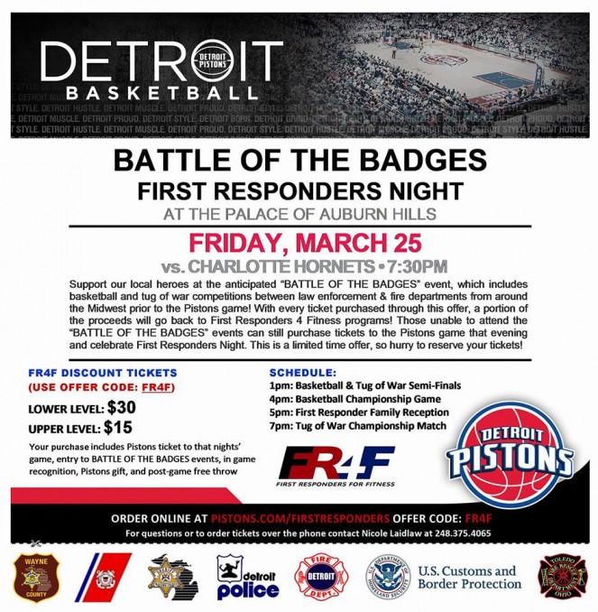 Battle of the Badge First Responder Night, Friday, March 25, 2016 at the Palace of Auburn Hills