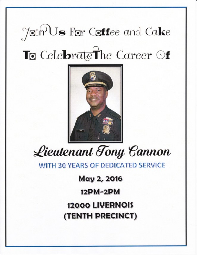 Coffee and Cake Retirement Celebration for Lieutenant Tony Cannon, assigned to the Tenth Precinct.