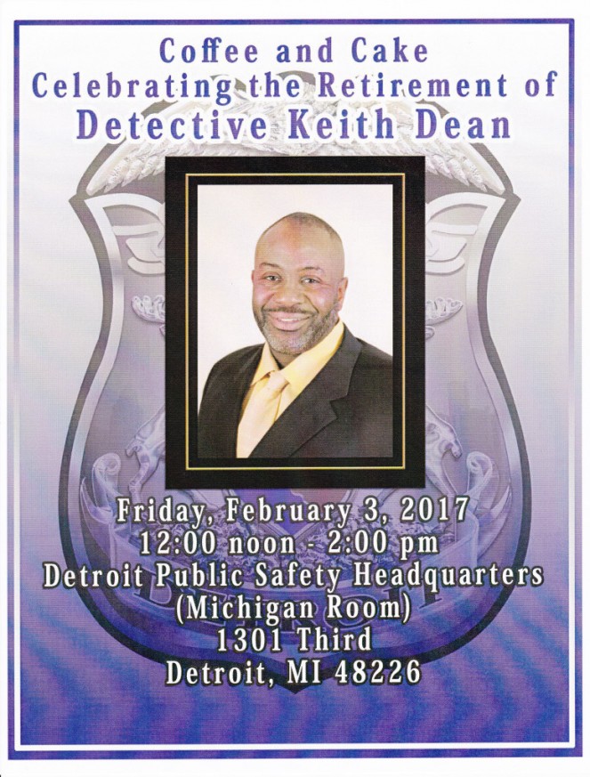 Please join us to celebrate the Retirement of Detective Keith Dean